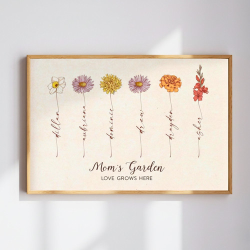 Canvas For Grandma Or Mom - Customized Mothers Day Gifts - Mom's Garden Theme - Custom Kid's Name | Familywalldecor