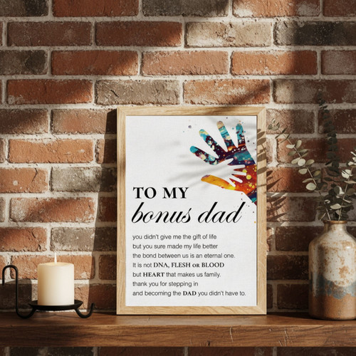 Motivational Step Dad Canvas Wall Art For Home Office - Heartfelt Step Dad Holding Hands Gifts | Family Wall Decor