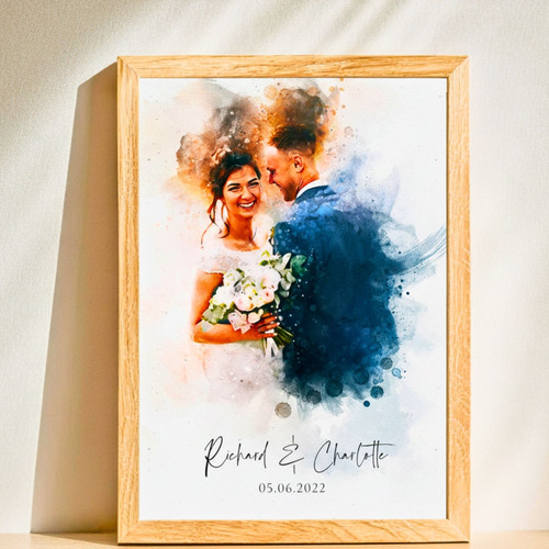 Personalized Wedding Illustration Canvas For Newlyweds - Custom Couple Portrait | Familywalldecor