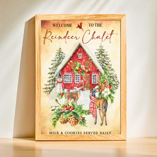 Vintage Christmas Reindeer Canvas - Cozy Chalet Holiday Charm | Family Wall Decor