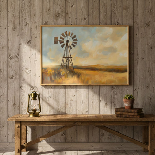 Cozy Vintage Windmill Canvas - Rustic Farmhouse Landscape Art For Country Home | Family Wall Decor