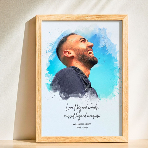 Memorial Canvas For Dad - Custom Watercolor Portrait Gift For Loss In Living Room | Family Wall Decor