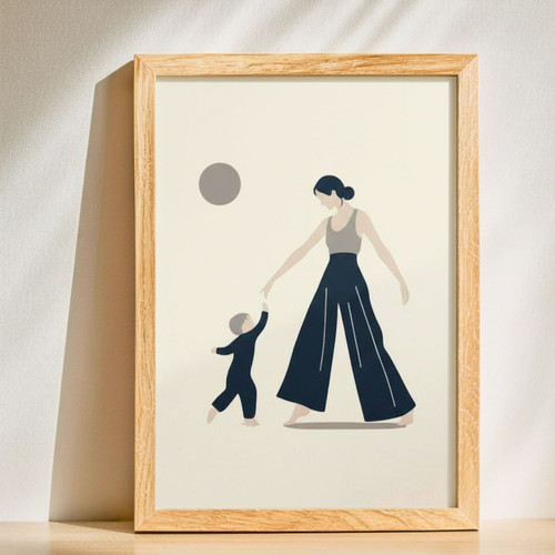 Nordic Love - Minimalist Mother Son Canvas Art for Kids Room Gift | Family Wall Decor