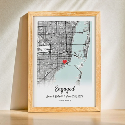 Thoughtful Engagement Gift Canvas With Custom Location Map For Newly Engaged Couple - Personalized Wedding DéCor | Family Wall Decor