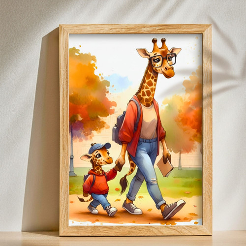 Giraffe Mom And Son Canvas Art For Kids' Nursery - Heartfelt Mommy And Me Gift | Familywalldecor