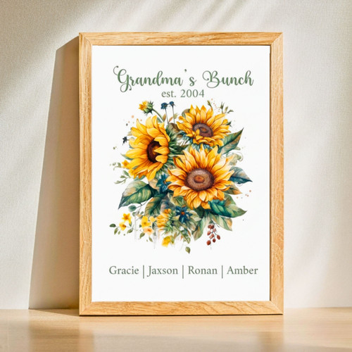 Sunflower Grandma Canvas – Personalized with Family Names | Familywalldecor