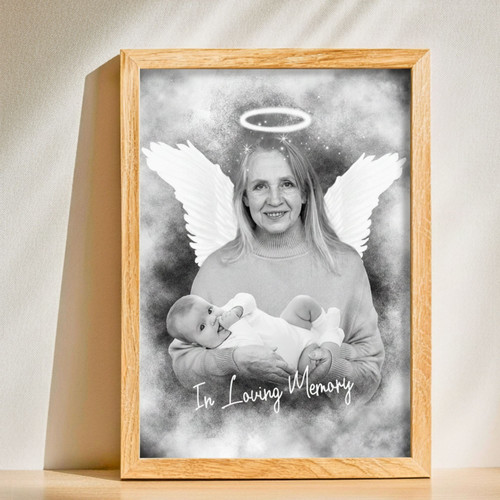 Personalized Memorial Canvas With Angel Wings For Grandfather Loss | Family Wall Decor