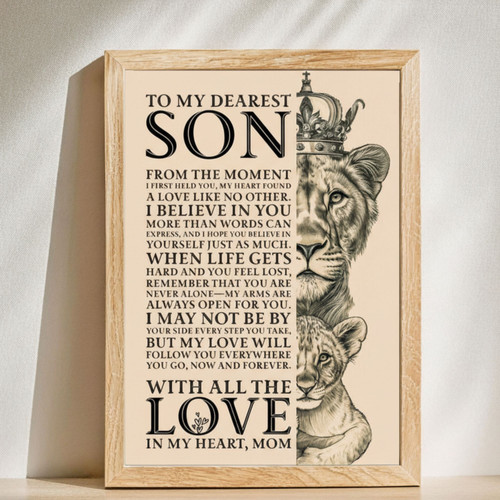 Mom's Lion - Inspirational Canvas Quote Art for Son | Family Wall Decor