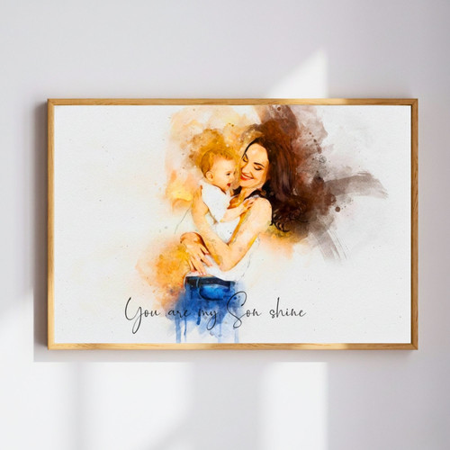 Watercolor Mother & Baby Canvas - Personalized Nursery Art Gift | Family Wall Decor
