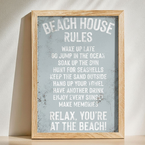 Distressed Family Rules Canvas – Vintage Coastal Beach House Decor | Familywalldecor