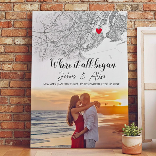 Personalized "Our First Date" Map Canvas for Romantic Anniversary | Family Wall Decor