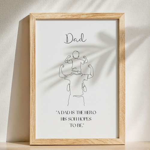 Father And Son Line Art Custom Canvas Gift For Hero Dad | Family Wall Decor