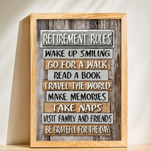 Thoughtful Retirement Rules Canvas Gift For Seniors - Coworker Party Decor With Inspiring Retirement Quote | Familywalldecor