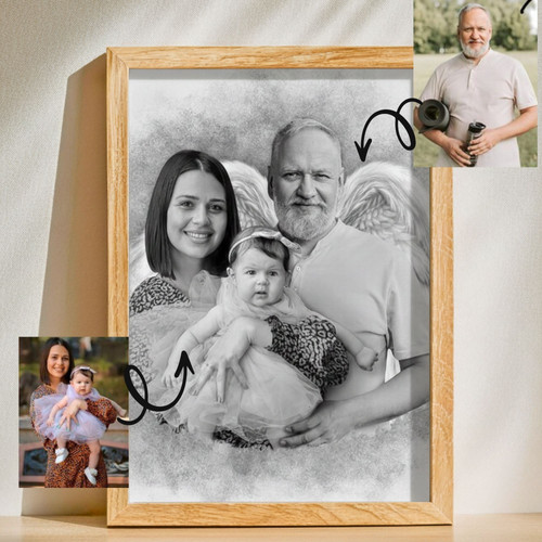 Eternal Love - Angel Wings Photo Tribute Canvas for Lost Parents | Family Wall Decor