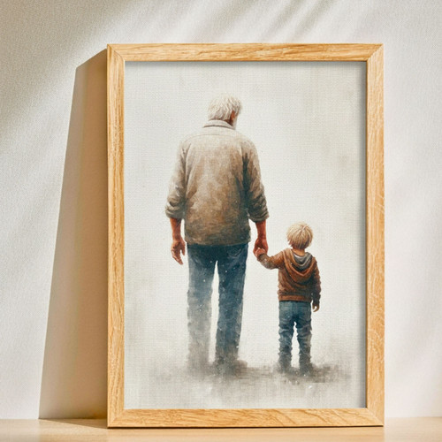 Heartfelt Rustic Grandpa Portrait Canvas - Living Room Gift | Family Wall Decor