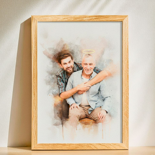 Heartfelt Dad Memorial Watercolor Portrait Canvas Gift | Family Wall Decor