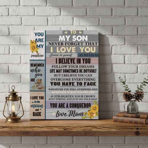 Inspirational Mother Son Wall Art For Kids Room - Personalized Canvas For Boy's Room Decor - Birthday Gift From Mom To Son | Familywalldecor