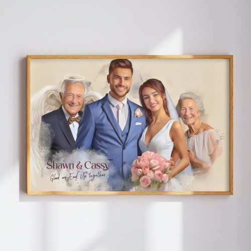 Custom Watercolor Family Portrait Canvas - Combine Photos Including Deceased Loved One for Memorial Tribute | Familywalldecor