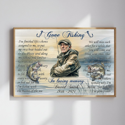 Thoughtful Fishing Memorial Canvas - Personalized Remembrance Gift For Dad's Loss In Rustic Style | Familywalldecor