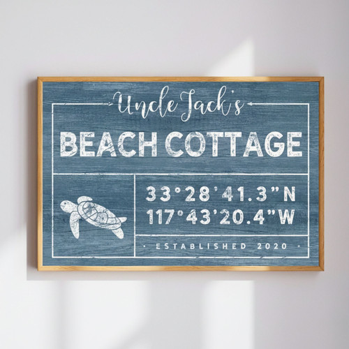 Custom Coordinates Canvas - Coastal Sea Turtle Cottage Art | Family Wall Decor