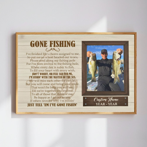 Personalized 'Gone Fishing' Memorial Canvas For Dad's Memory In Living Room | Familywalldecor