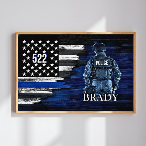 Patriotic Police Dad Canvas - Personalized Flag Art Gift | Family Wall Decor