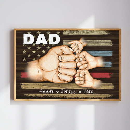 American Hero Dad Fist Bump Canvas - Personalized Flag Art Keepsake | Familywalldecor