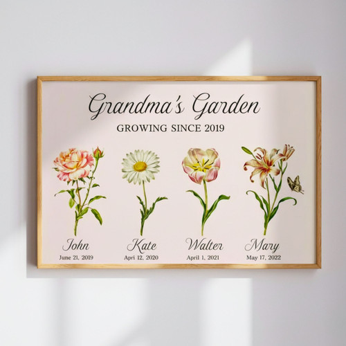 Birth Flower Art Canvas: A Grandchild's Heartfelt Gift for Grandma | Familywalldecor