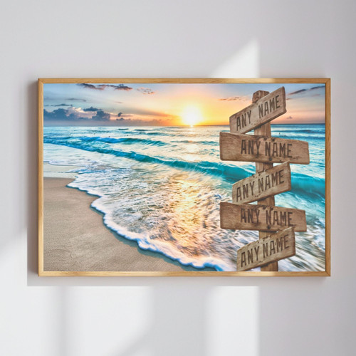 Coastal Family Name Canvas - Personalized Ocean Street Sign Art | Family Wall Decor