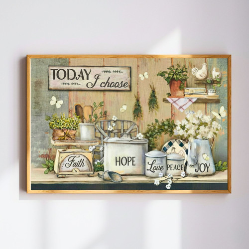 Country Kitchen Canvas – Rustic Wall Art and Positive Quotes Today I Choose Joy | Family Wall Decor