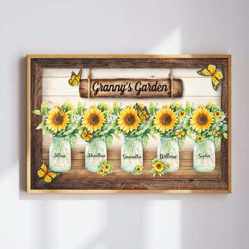 Grandma's Heart - Personalized Family Sunflower Garden Canvas Gift | Familywalldecor