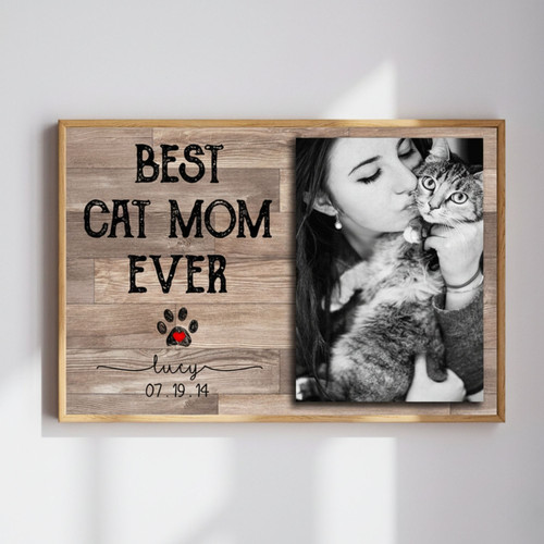 Heartfelt Cat Mom Photo Canvas - Personalized Mother's Day Art | Family Wall Decor