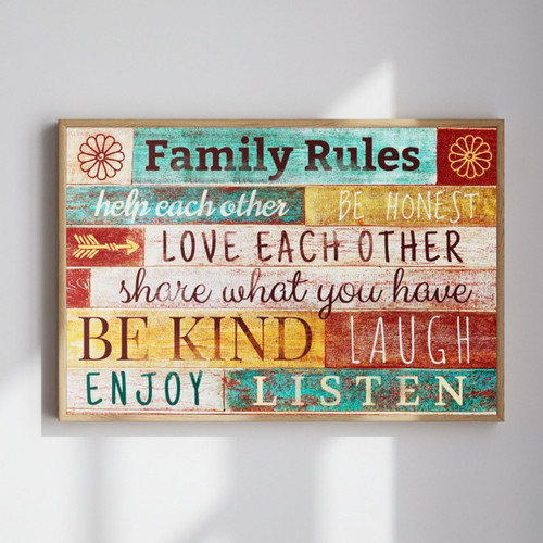 Inspiring Elephant Family Rules Canvas for Living Room Decor | Family Wall Decor
