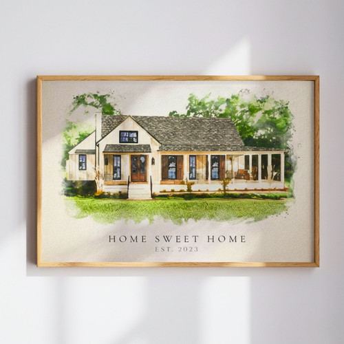 Custom House Photo Watercolor Canvas Gift for New Home | Family Wall Decor