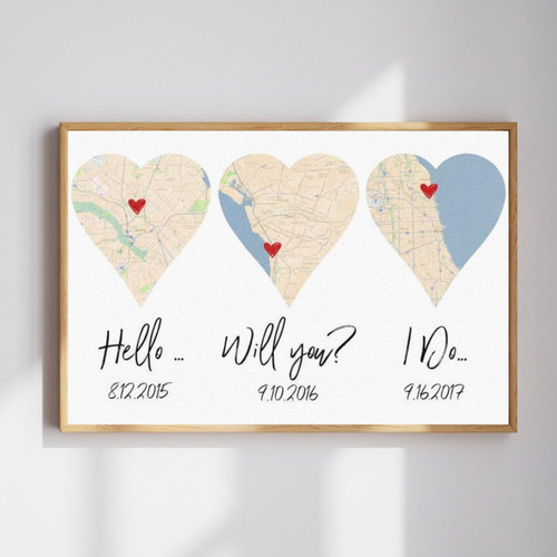 Map Heart First Anniversary Gift - Our Love Story Canvas | Family Wall Decor