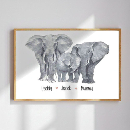 Elephant Family Wall Art - Personalized Canvas With Family Names For Living Room - Thoughtful New Family Gift | Familywalldecor
