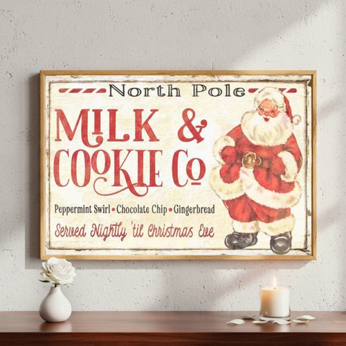 Vintage North Pole Milk And Cookie Canvas Sign For Kitchen - Christmas Wall Art Decor | Familywalldecor
