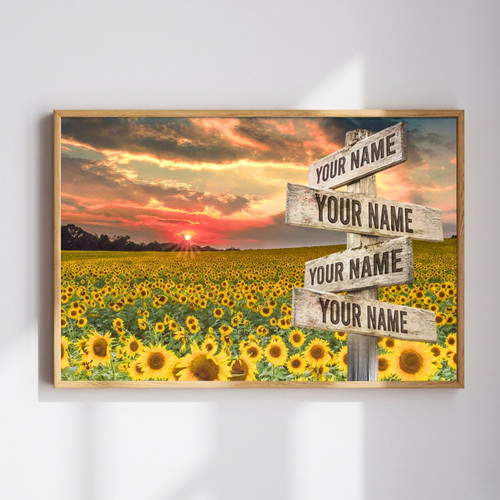 Custom Family Names Sunflower Sunrise Canvas Keepsake | Family Wall Decor