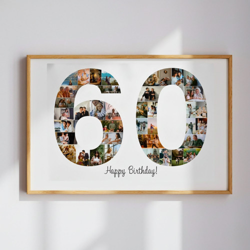 Dad's 60th - Personalized Photo Collage Canvas, Milestone Gift | Family Wall Decor