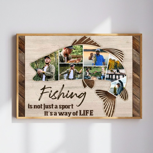Fishing Dad Photo Collage Canvas - Heartfelt Christmas Gifts For Fisherman Dad Sign, Husband | Familywalldecor