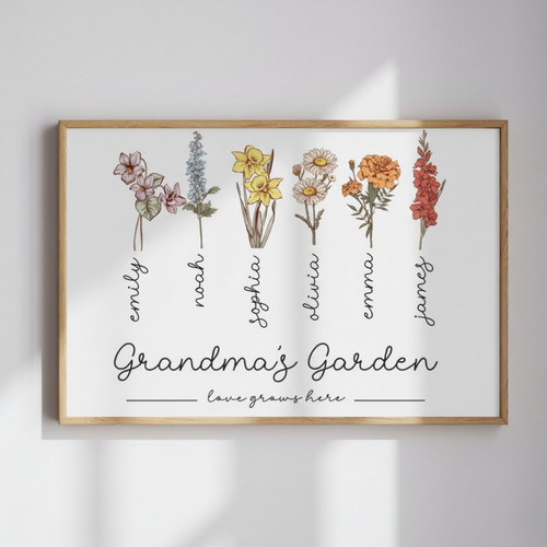A Grandmother's Love - Custom Birth Flower Garden Canvas Gift | Familywalldecor