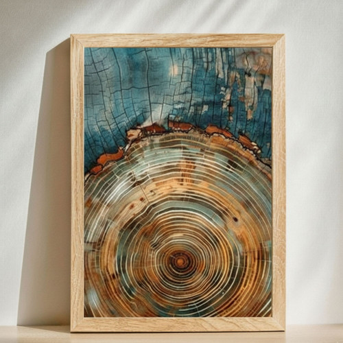 Modern Nordic Tree Ring Canvas - Neutral Abstract Wall Art For Living Room | Family Wall Decor