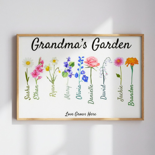 Personalized Birth Flower Keepsake Canvas for Grandma's Garden | Familywalldecor