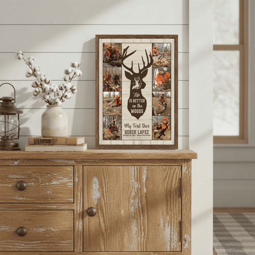 Dad's Woods - Personalized Deer Hunting Photo Collage Canvas Gift | Family Wall Decor