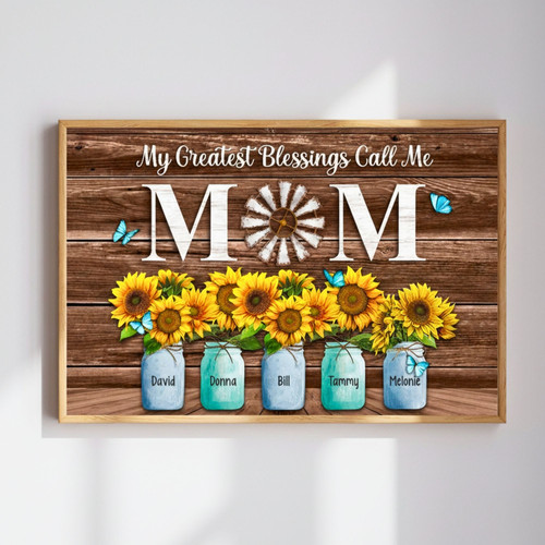 Blessings Call Me Mom - Personalized Motherhood Canvas Gift | Family Wall Decor