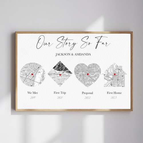 Milestone Map Canvas - Personalized Locations Keepsake for Him | Family Wall Decor