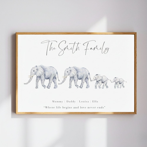 New Baby Elephant Family Canvas - Personalized Gift for Mom | Family Wall Decor
