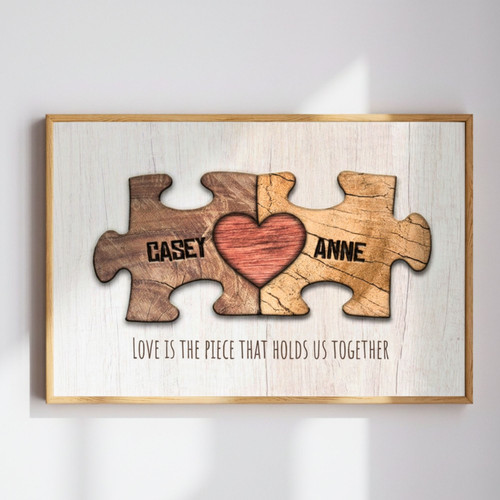 Romantic Woodgrain Puzzle Canvas - A Heartfelt Gift for Couples | Family Wall Decor