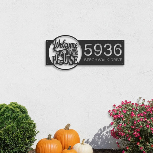 Personalized Halloween Address Metal Sign For Outdoor Decor - Haunted House Theme Garden Stake | Familywalldecor