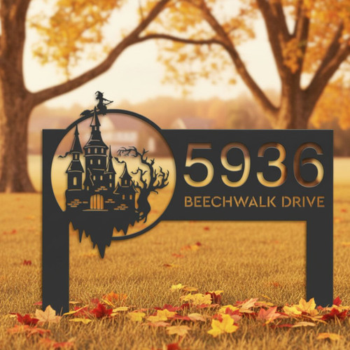 Personalized Halloween Metal Address Sign With Witch Design For Outdoor DéCor | Family Wall Decor